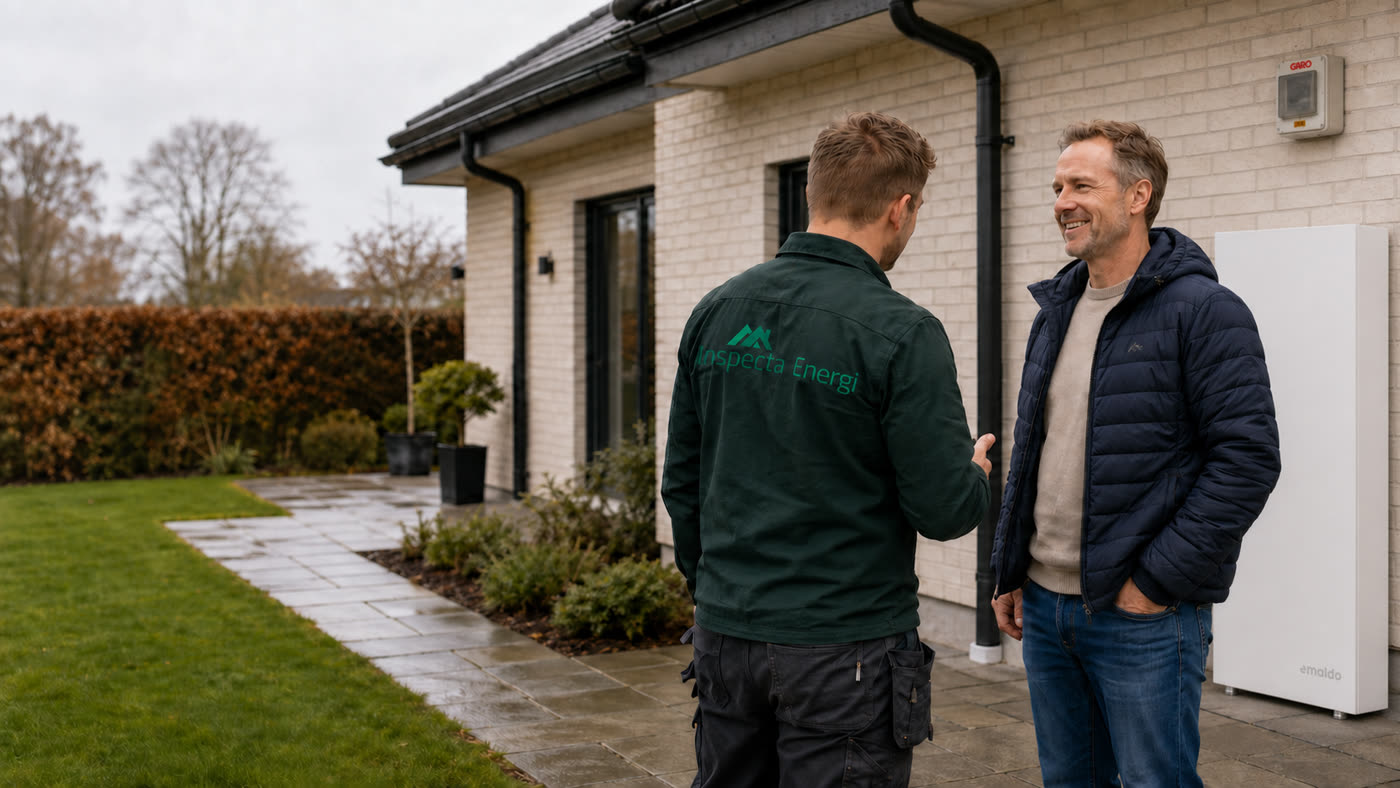 Installatör i samtal med kund efter avslutad batteriinstallation